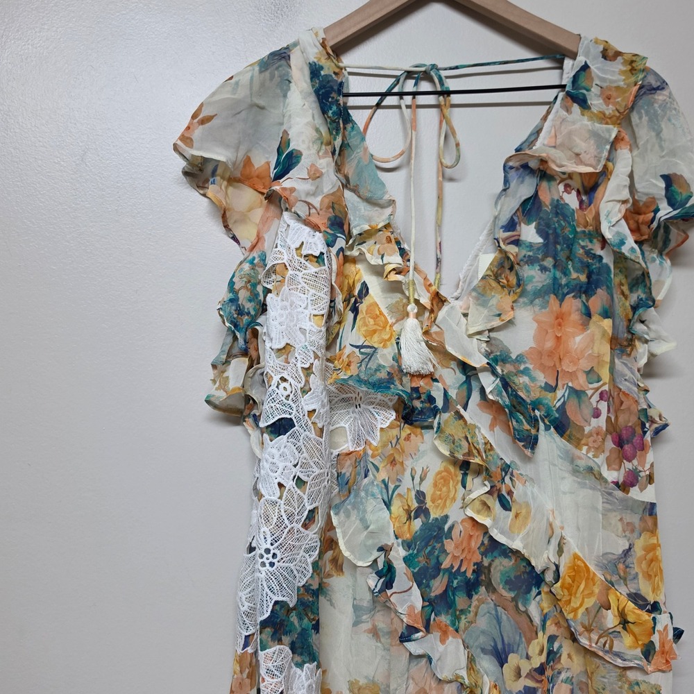 Anthropologie Ruffled Lace High-Low Floral Dress Ivory Comb 16W Plus NWT Boho - Picture 11 of 13
